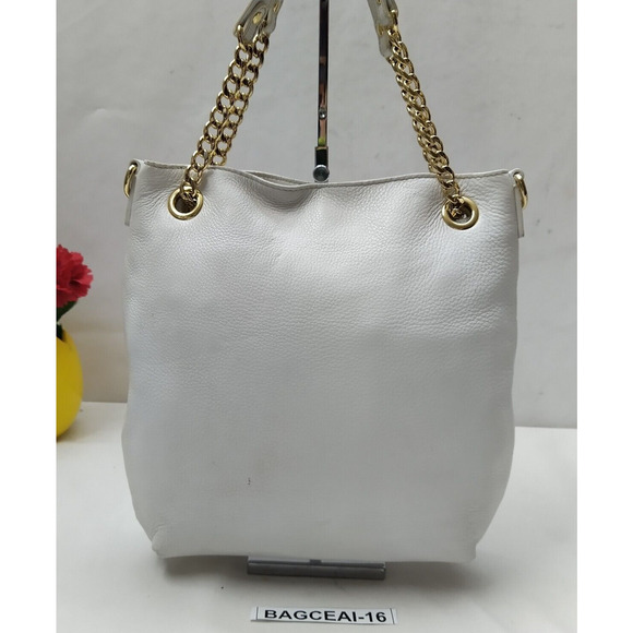 Michael Kors White Pebbled Leather Chain Strap Shoulder Bag - Picture 2 of 13